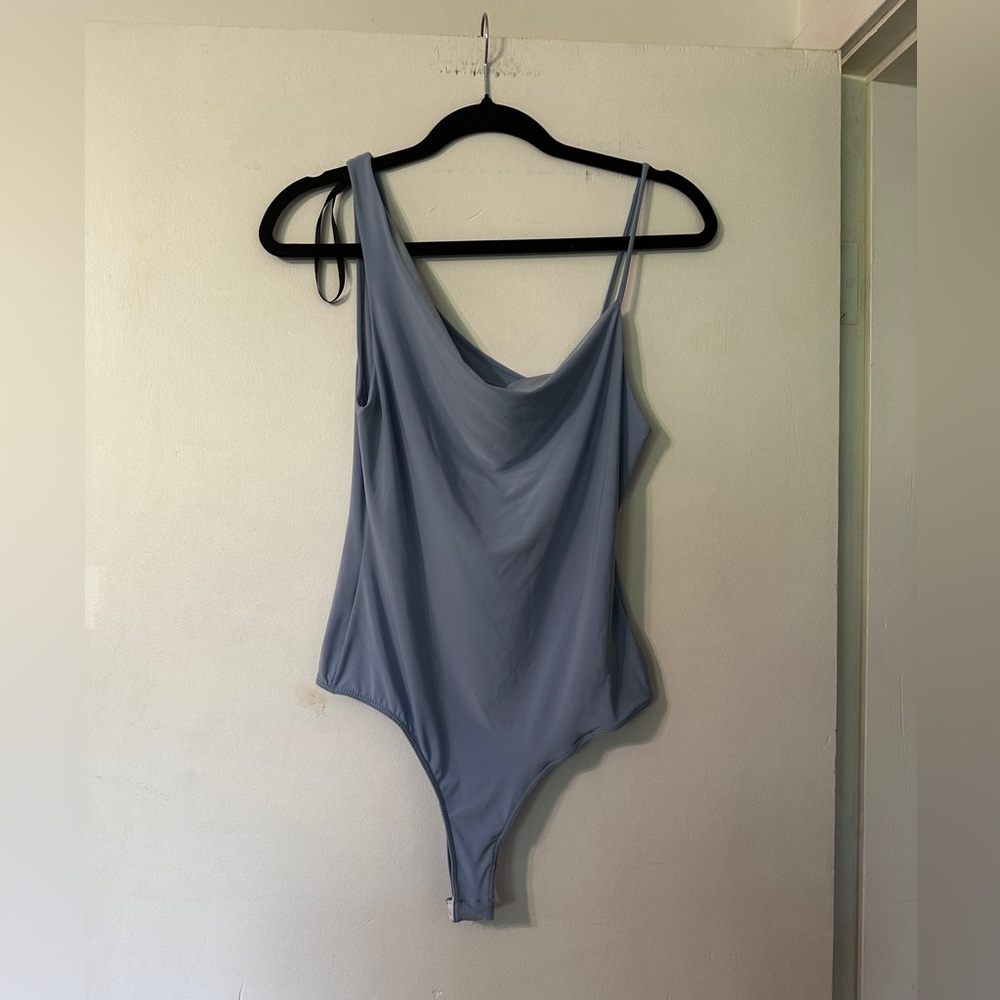 Drape Neck Sleeveless Bodysuit - Heather Blue